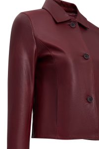 کت چرمی زنانه زرشکی کوتاه یقه پیراهنی Beatrix دری مد