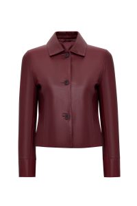 کت چرمی زنانه زرشکی کوتاه یقه پیراهنی Beatrix دری مد