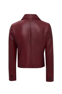 کت چرمی زنانه زرشکی کوتاه یقه پیراهنی Beatrix دری مد