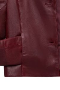 کت چرمی زنانه زرشکی کوتاه یقه پیراهنی Beatrix دری مد