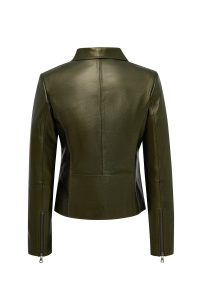 کت چرمی زنانه سبز یقه برگردان Amy دری مد