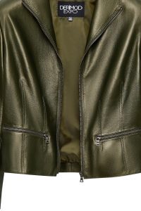 کت چرمی زنانه سبز یقه برگردان Amy دری مد