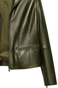 کت چرمی زنانه سبز یقه برگردان Amy دری مد