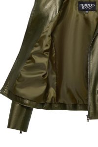 کت چرمی زنانه سبز یقه برگردان Amy دری مد