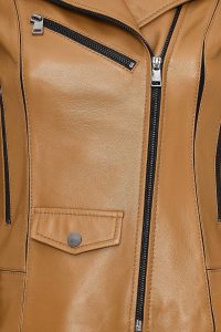 کت چرمی زنانه شتری بایکر کوتاه Bella دری مد