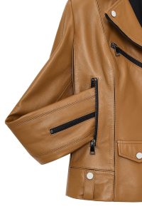 کت چرمی زنانه شتری بایکر کوتاه Bella دری مد