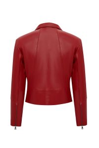 کت چرمی زنانه قرمز اورسایز یقه برگردان Dolores دری مد