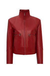 کت چرمی زنانه قرمز اورسایز یقه برگردان Dolores دری مد