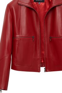 کت چرمی زنانه قرمز اورسایز یقه برگردان Dolores دری مد