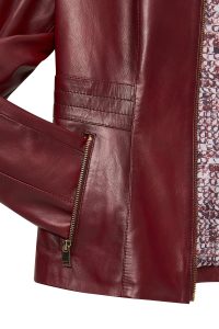 کت چرمی زنانه قرمز کوتاه ساده Lydia دری مد