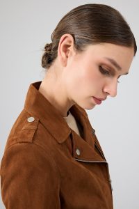 کت چرمی زنانه قهوه ای جیر بایکر Layla دری مد