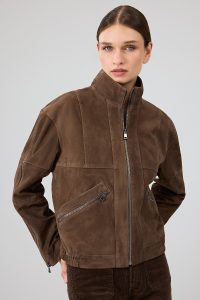 کت چرمی زنانه قهوه ای کوتاه اوور سایز جیر Gina دری مد