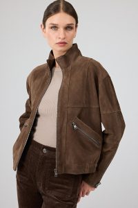 کت چرمی زنانه قهوه ای کوتاه اوور سایز جیر Gina دری مد