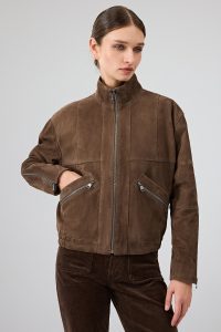 کت چرمی زنانه قهوه ای کوتاه اوور سایز جیر Gina دری مد