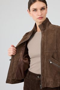 کت چرمی زنانه قهوه ای کوتاه اوور سایز جیر Gina دری مد