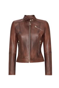 کت چرمی زنانه قهوه ای یقه ایستاده Kylie دری مد