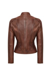 کت چرمی زنانه قهوه ای یقه ایستاده Kylie دری مد
