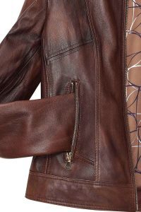 کت چرمی زنانه قهوه ای یقه ایستاده Kylie دری مد