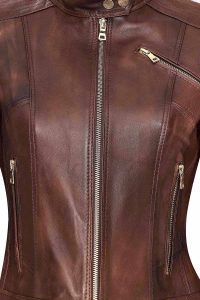 کت چرمی زنانه قهوه ای یقه ایستاده Kylie دری مد