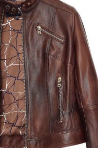 کت چرمی زنانه قهوه ای یقه ایستاده Kylie دری مد