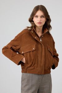 کت چرمی زنانه قهوه‌ای کوتاه اورسایز جیر Anita دری مد