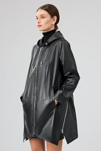 کت چرمی زنانه مشکی اورسایز کلاه‌دار Daniela دری مد