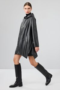 کت چرمی زنانه مشکی اورسایز کلاه‌دار Daniela دری مد