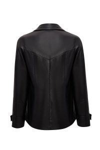 کت چرمی زنانه مشکی اورسایز کلاه‌دار یقه خزدار Chantal دری مد