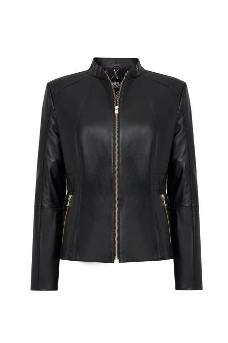 کت چرمی زنانه مشکی سایز بزرگ زیپ دار Lydia دری مد