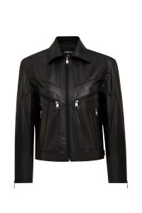 کت چرمی زنانه مشکی کوتاه اورسایز یقه پیراهنی Vanessa دری مد