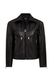 کت چرمی زنانه مشکی کوتاه اورسایز یقه پیراهنی Vanessa دری مد