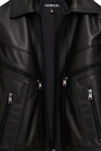 کت چرمی زنانه مشکی کوتاه اورسایز یقه پیراهنی Vanessa دری مد