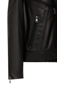 کت چرمی زنانه مشکی کوتاه اورسایز یقه پیراهنی Vanessa دری مد