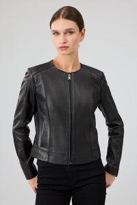 کت چرمی زنانه مشکی کوتاه جذب Flora دری مد