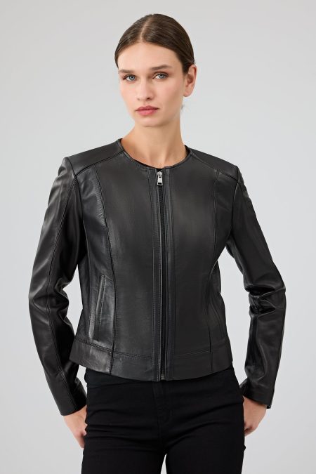 کت چرمی زنانه مشکی کوتاه جذب Flora دری مد