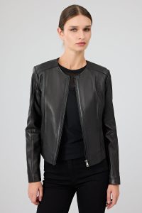 کت چرمی زنانه مشکی کوتاه جذب Flora دری مد