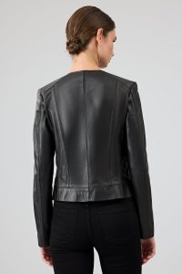 کت چرمی زنانه مشکی کوتاه جذب Flora دری مد