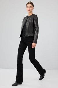 کت چرمی زنانه مشکی کوتاه جذب Flora دری مد