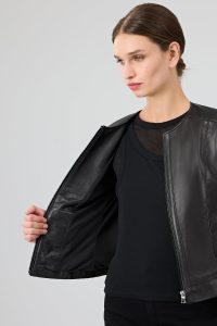 کت چرمی زنانه مشکی کوتاه جذب Flora دری مد