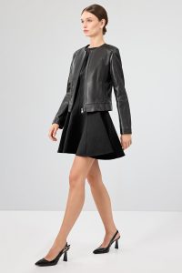 کت چرمی زنانه مشکی کوتاه جذب Flora دری مد