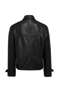 کت چرمی زنانه مشکی کوتاه کراپ اورسایز یقه کراس Paloma دری مد