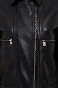 کت چرمی زنانه مشکی کوتاه کراپ اورسایز یقه کراس Paloma دری مد