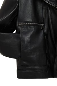 کت چرمی زنانه مشکی کوتاه کراپ اورسایز یقه کراس Paloma دری مد