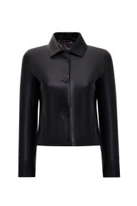 کت چرمی زنانه مشکی کوتاه یقه پیراهنی Beatrix دری مد