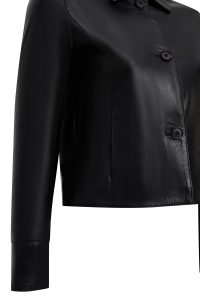 کت چرمی زنانه مشکی کوتاه یقه پیراهنی Beatrix دری مد