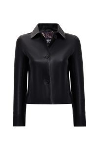 کت چرمی زنانه مشکی کوتاه یقه پیراهنی Beatrix دری مد