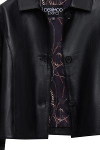 کت چرمی زنانه مشکی کوتاه یقه پیراهنی Beatrix دری مد