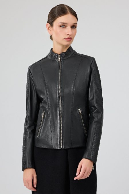کت چرمی زنانه مشکی کوتاه Delano دری مد