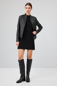 کت چرمی زنانه مشکی کوتاه Delano دری مد