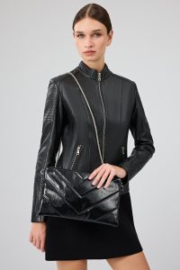 کت چرمی زنانه مشکی کوتاه Delano دری مد